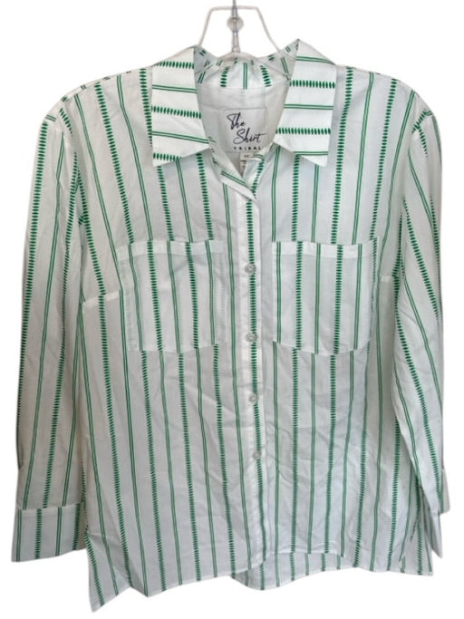 The Shirt Size S White & Green Cotton Long Sleeve Lines Button Down Collar Top White & Green / S