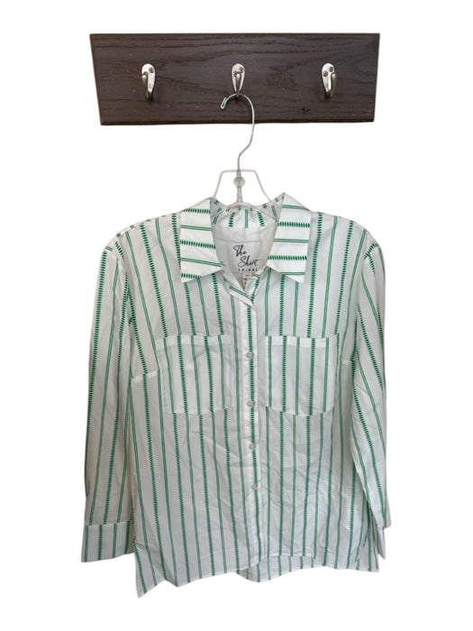 The Shirt Size S White & Green Cotton Long Sleeve Lines Button Down Collar Top White & Green / S