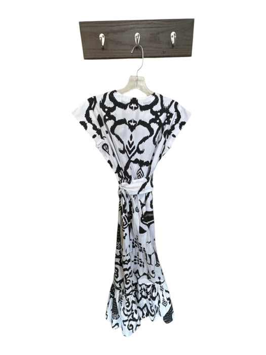 Sheridan French Size XS White & Black Cotton Cap Sleeve Ikat Cross Over Dress White & Black / XS