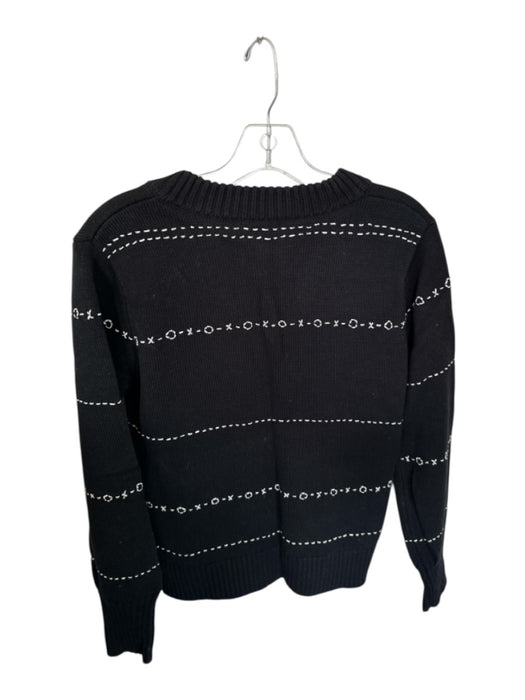 Ecru Size S Black & Tan Cotton Long Sleeve Embroidered V Neck Knit Sweater Black & Tan / S