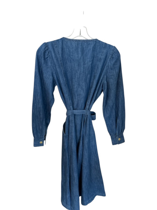 Loft Size S Med Dark Wash Cotton Long Sleeve Snap buttons Belted Maxi Dress Med Dark Wash / S