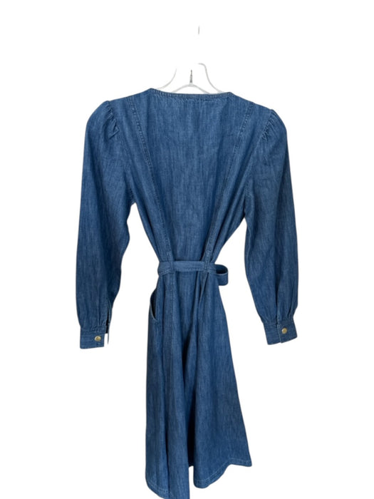 Loft Size S Med Dark Wash Cotton Long Sleeve Snap buttons Belted Maxi Dress Med Dark Wash / S
