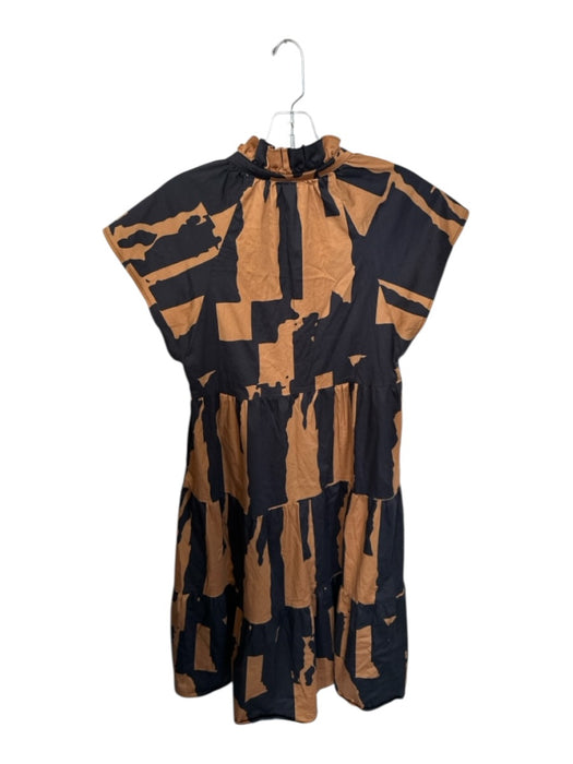 Crosby Size XS Brown & Black Cotton Cap Sleeve Abstract V Neck Maxi Dress Brown & Black / XS
