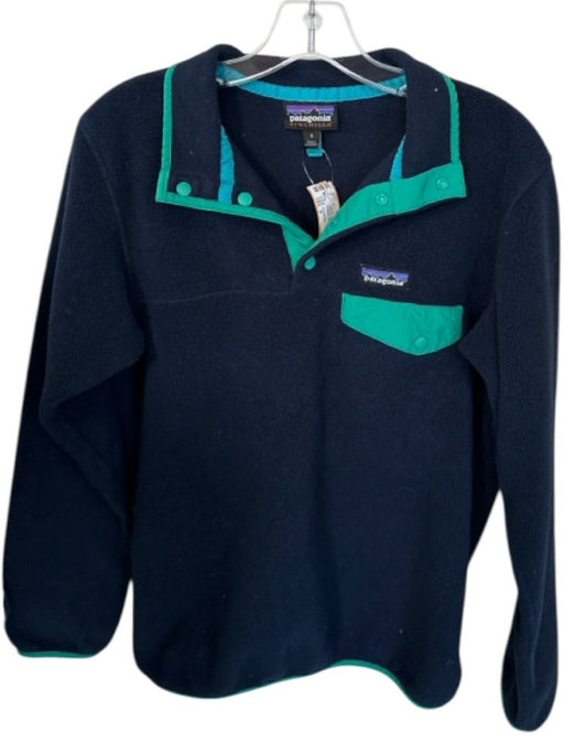 Patagonia Size S Navy & Green Polyester Fleece Snap buttons Athletic Jacket Navy & Green / S