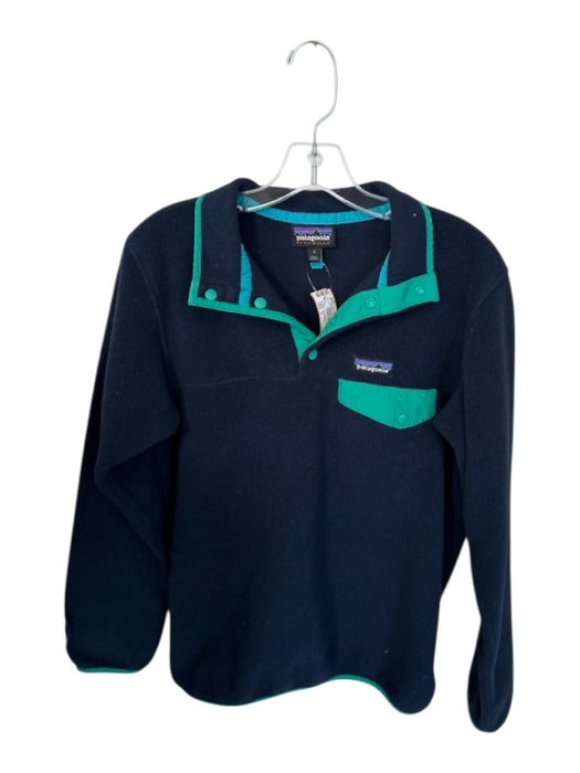 Patagonia Size S Navy & Green Polyester Fleece Snap buttons Athletic Jacket Navy & Green / S