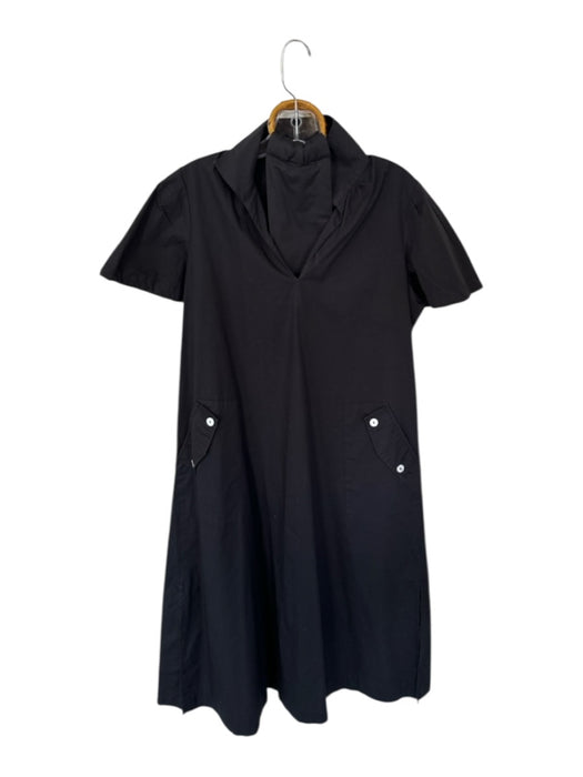 Holly Shae Design Size S/M Black Cotton Short Sleeve Collar Front Pockets Dress Black / S/M