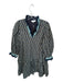 Entro Size S Navy & Green Cotton Long Balloon Sleeve Flowers Ruffle Neck Dress Navy & Green / S