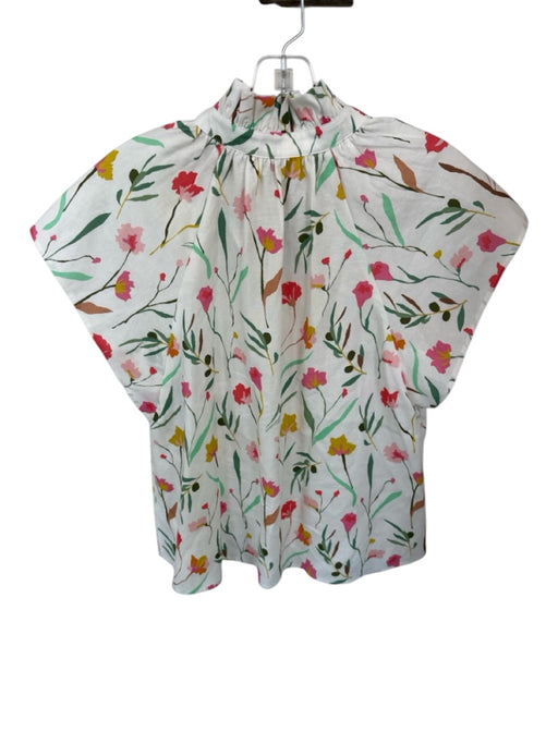 Crosby Size XS White & Multi Cotton Cap Sleeve Botanical Button Down Top White & Multi / XS