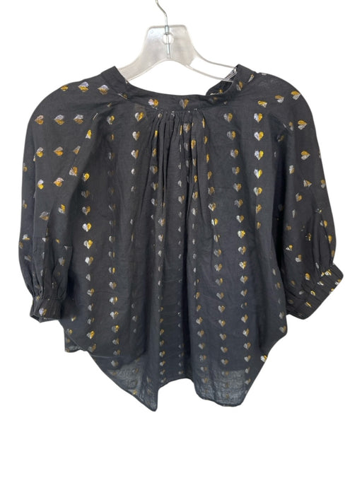 Never a Wallflower Size XS Black & Gold Cotton Blend 3/4 Balloon Sleeve Top Black & Gold / XS