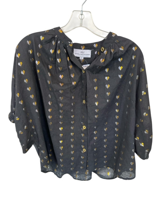 Never a Wallflower Size XS Black & Gold Cotton Blend 3/4 Balloon Sleeve Top Black & Gold / XS
