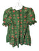 Entro Size S Green & Orange Cotton Short Balloon Sleeve Flowers V Neck Dress Green & Orange / S