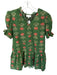 Entro Size S Green & Orange Cotton Short Balloon Sleeve Flowers V Neck Dress Green & Orange / S