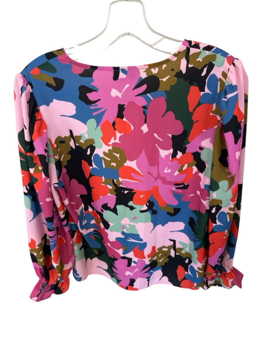 Crosby Size XS Multi Polyester Long Balloon Sleeve Flowers V Neck Top Multi / XS