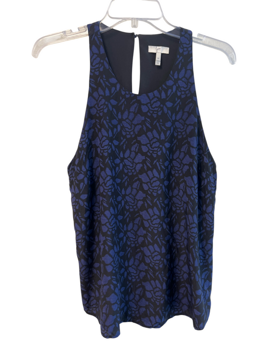Joie Size Medium Black & Navy Silk Sleeveless Keyhole Back Floral Top Black & Navy / Medium