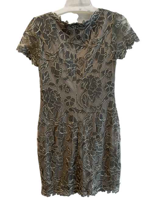 Tadashi Shoji Size 10 Gray & Gold Polyester Short Sleeve V Neck Back Zip Dress Gray & Gold / 10