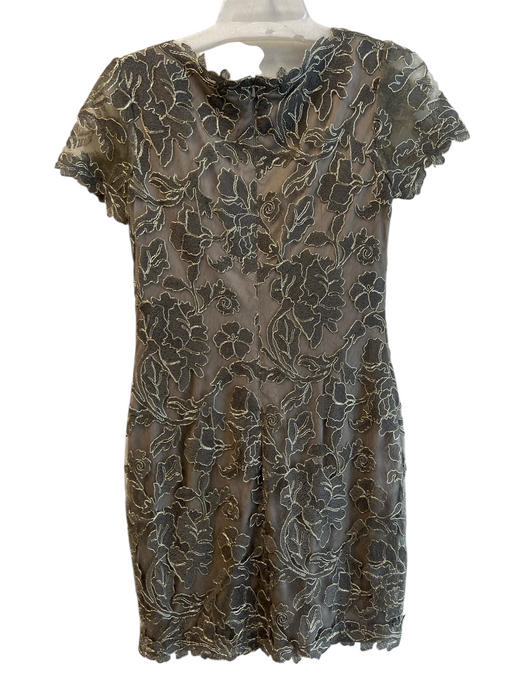 Tadashi Shoji Size 10 Gray & Gold Polyester Short Sleeve V Neck Back Zip Dress Gray & Gold / 10