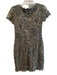 Tadashi Shoji Size 10 Gray & Gold Polyester Short Sleeve V Neck Back Zip Dress Gray & Gold / 10