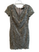 Tadashi Shoji Size 10 Gray & Gold Polyester Short Sleeve V Neck Back Zip Dress Gray & Gold / 10