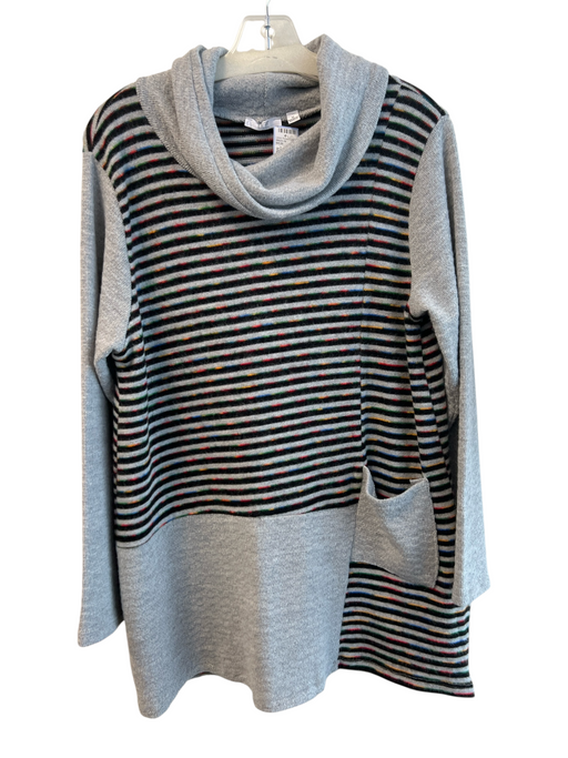 Kaktus Size Medium Gray, Black & Multi No Fabric Tag Long Sleeve Stripes Sweater Gray, Black & Multi / Medium