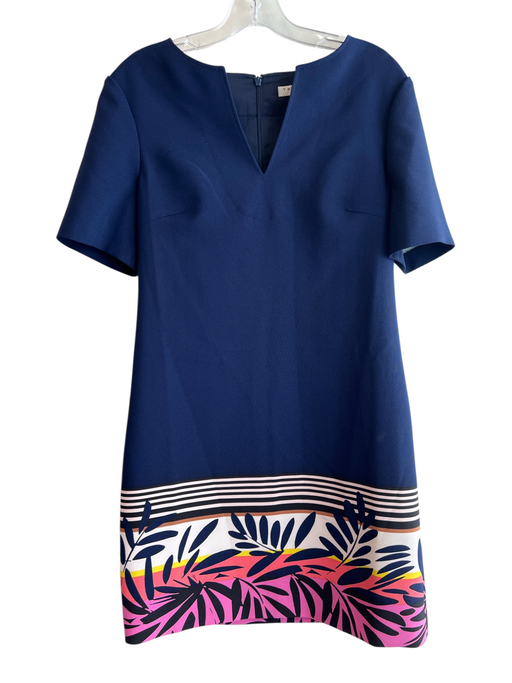 Trina Turk Size 6 Blue Polyester & Spandex Split Neckline Printed Hem Dress Blue / 6