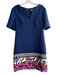 Trina Turk Size 6 Blue Polyester & Spandex Split Neckline Printed Hem Dress Blue / 6