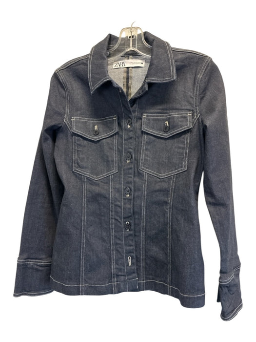 Zara Size M Dark Wash Cotton Button Front chest pockets Jacket Dark Wash / M