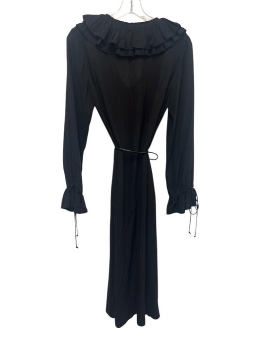 Zara Size XS Black Viscose & Polyamide Ruffle V Neck Dress Black / XS