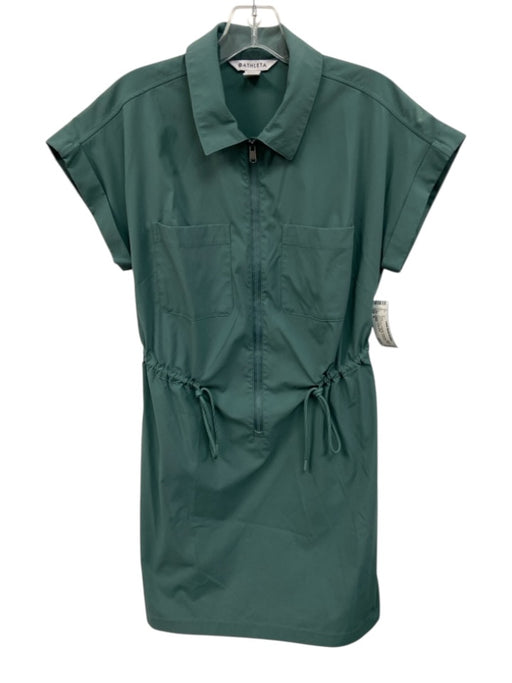 Athleta Size S Teal Green Polyester Drawstring Waist chest pockets Dress Teal Green / S