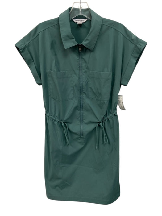 Athleta Size S Teal Green Polyester Drawstring Waist chest pockets Dress Teal Green / S