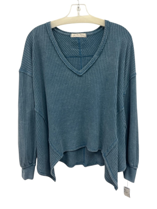 We The Free Size XS Teal Blue Cotton & Polyester Waffle Knit Top Teal Blue / XS