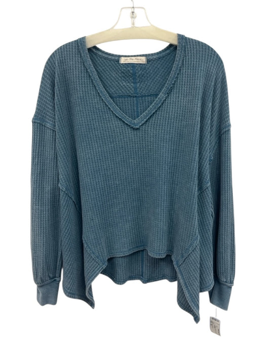 We The Free Size XS Teal Blue Cotton & Polyester Waffle Knit Top Teal Blue / XS
