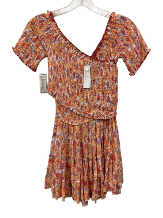 Poupette St. Barth Size S Peach Pink & Multi Viscose Floral Short Sleeve Dress Peach Pink & Multi / S
