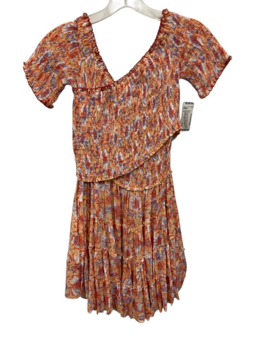 Poupette St. Barth Size S Peach Pink & Multi Viscose Floral Short Sleeve Dress Peach Pink & Multi / S
