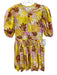 XiRENA Size XS Yellow, Pink & Brown Cotton Botanical Print 1/2 Puff Sleeve Dress Yellow, Pink & Brown / XS