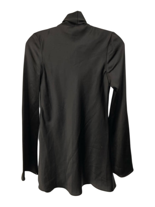 Zara Size S Black Polyester Satin Long Flare Sleeve Tie V Neck Pussybow Dress Black / S