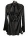 Zara Size S Black Polyester Satin Long Flare Sleeve Tie V Neck Pussybow Dress Black / S