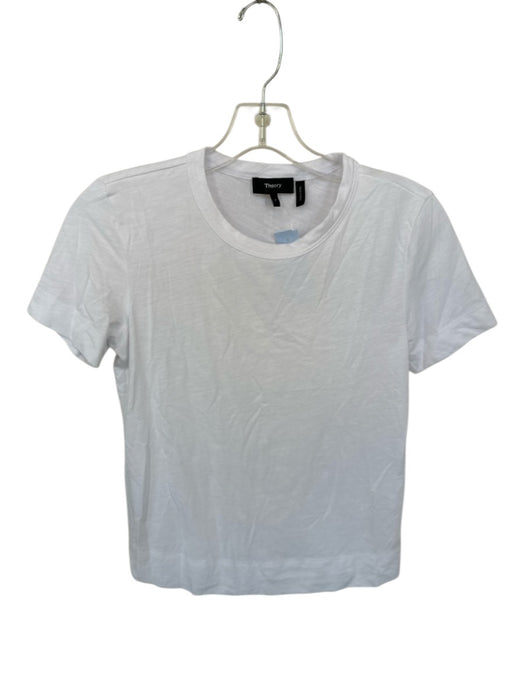 Theory Size P White Cotton Blend Short Sleeve Crew Neck T-shirt Top White / P