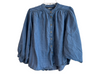 Pilcro Size XS Blue Cotton Denim Round Neck Button Down 3/4 Puff Sleeve Top Blue / XS