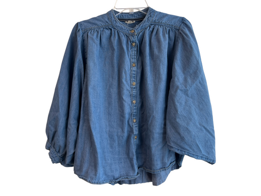 Pilcro Size XS Blue Cotton Denim Round Neck Button Down 3/4 Puff Sleeve Top Blue / XS