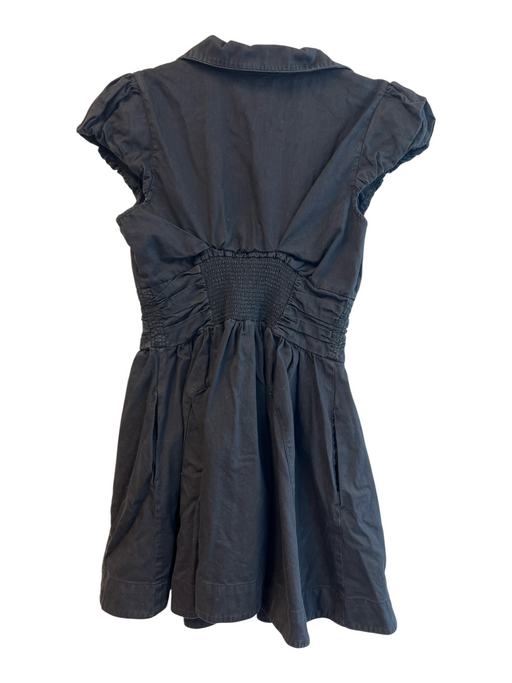 Free People Size S Black Cotton Collared Button Up Cap Sleeve Gathered Dress Black / S