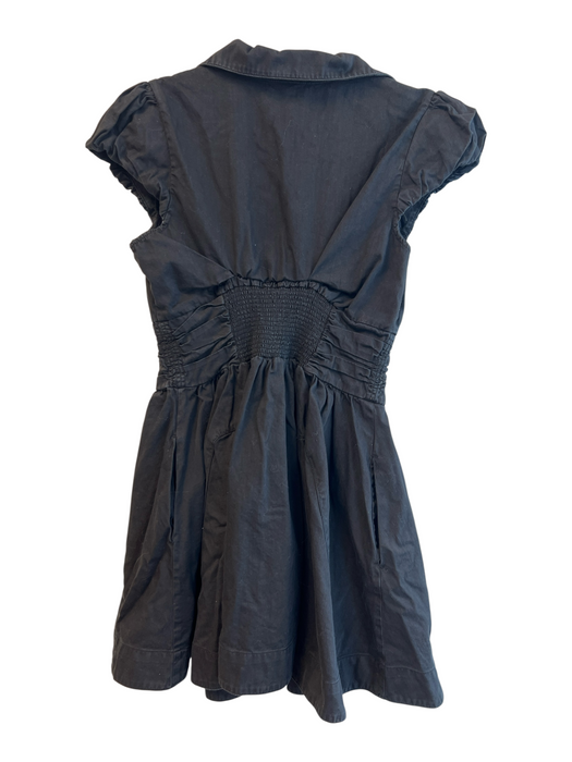 Free People Size S Black Cotton Collared Button Up Cap Sleeve Gathered Dress Black / S