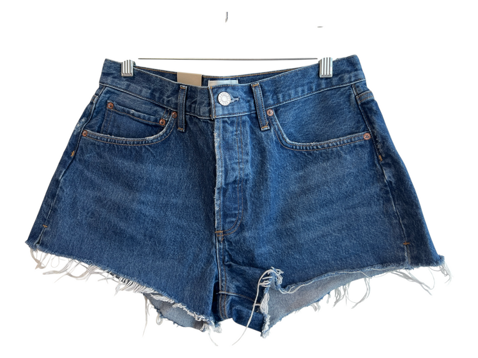 Agolde Size 29 Dark Wash Cotton High Rise Button Fly 5 Pocket Raw Hem Shorts Dark Wash / 29