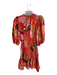 Farm Rio Size S Orange & Multi Viscose Round Neck 1/2 Puff Sleeve Tropical Dress Orange & Multi / S