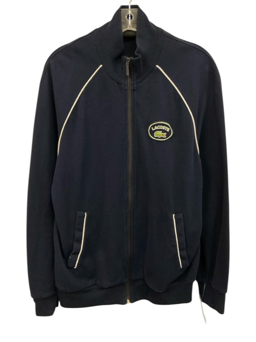 Lacoste Size XL Navy Blue & White Cotton Patch Zip Up Men's Jacket Navy Blue & White / XL