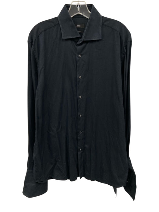 Boss Size 17 Black Cotton Button Down Men's Long Sleeve Shirt Black / 17