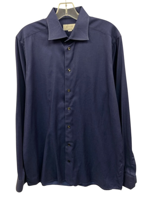 Eton Size L Blue Cotton Dots Button Down Men's Long Sleeve Shirt Blue / L