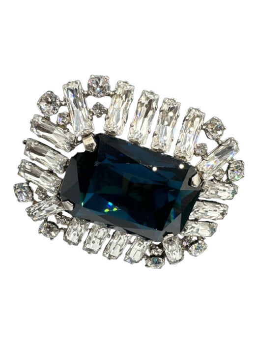 Jimmy Choo Teal Green Satin Rhinestone Emerald Cut Fold Over Clutch Bag Teal Green / Small