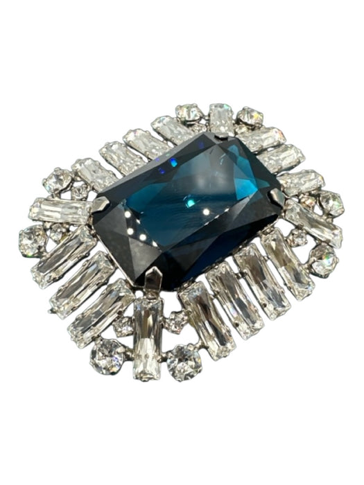 Jimmy Choo Teal Green Satin Rhinestone Emerald Cut Fold Over Clutch Bag Teal Green / Small