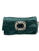 Jimmy Choo Teal Green Satin Rhinestone Emerald Cut Fold Over Clutch Bag Teal Green / Small