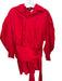 Athina Size M Red Cotton Long Balloon Sleeve Wide Belt Collar Button Down Romper Red / M